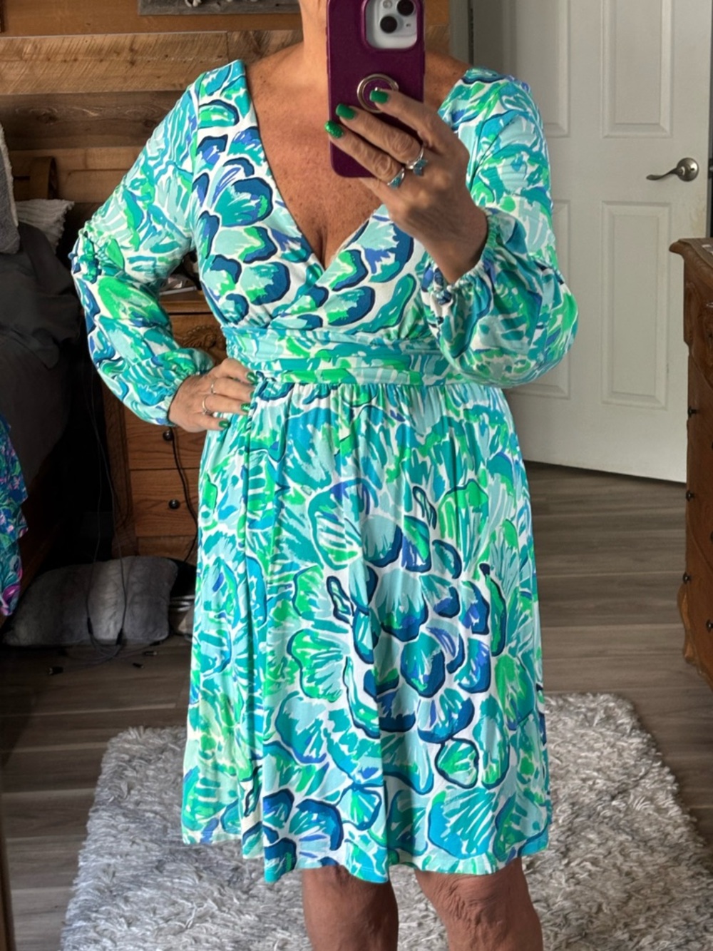 Lilly Pulitzer Vibrant Blue-Green Floral Dress Size L
